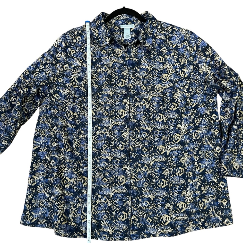 Catherines Blue Tan Abstract Leaf Print Button Down Blouse‎ 14/16W Boho Western* - Picture 5 of 7